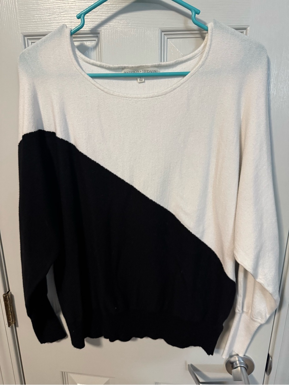 Madison + Hudson Black & White Diagonal Colorblock Crewneck Sweater NWOT